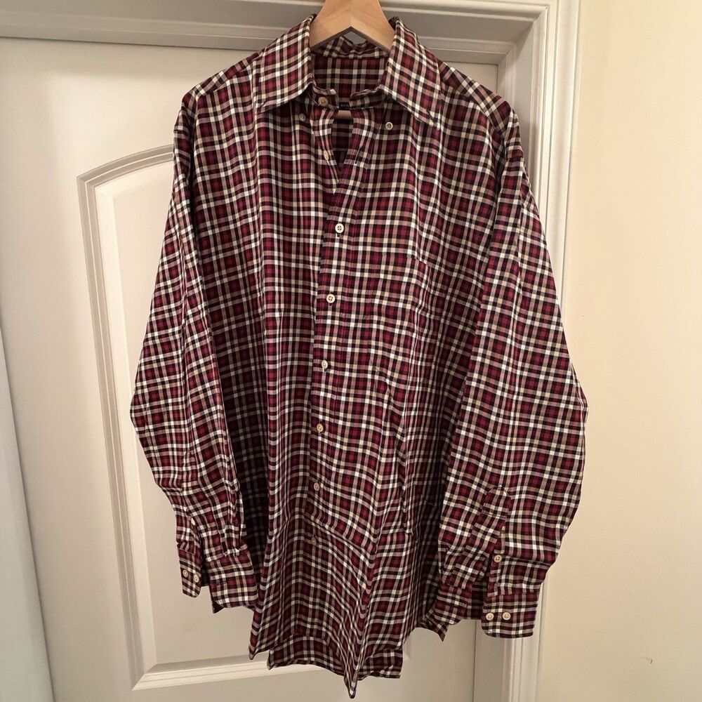 Burberry London Plaid Button Up Shirt Mens Red Check Preppy Vintage Size XL